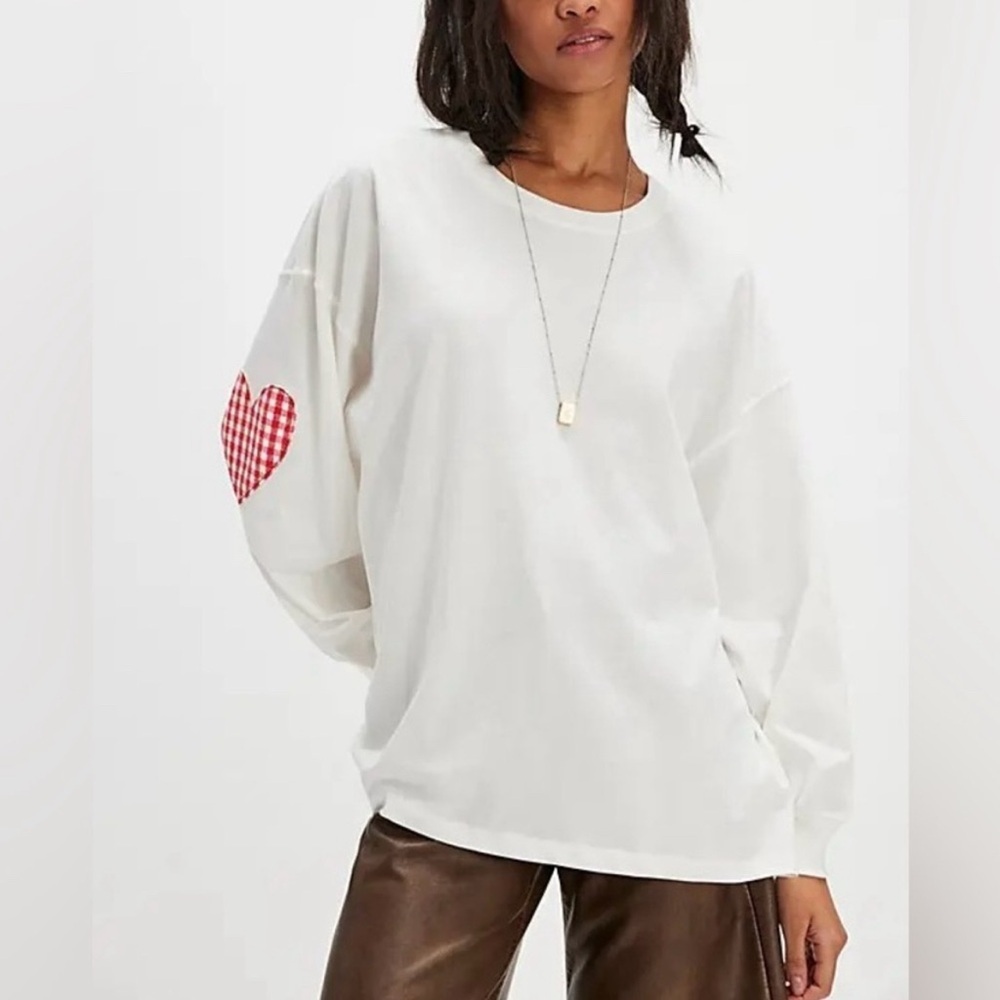 NWT Daydreamer Gingham Heart Patch Long Sleeve Top - Picture 3 of 8